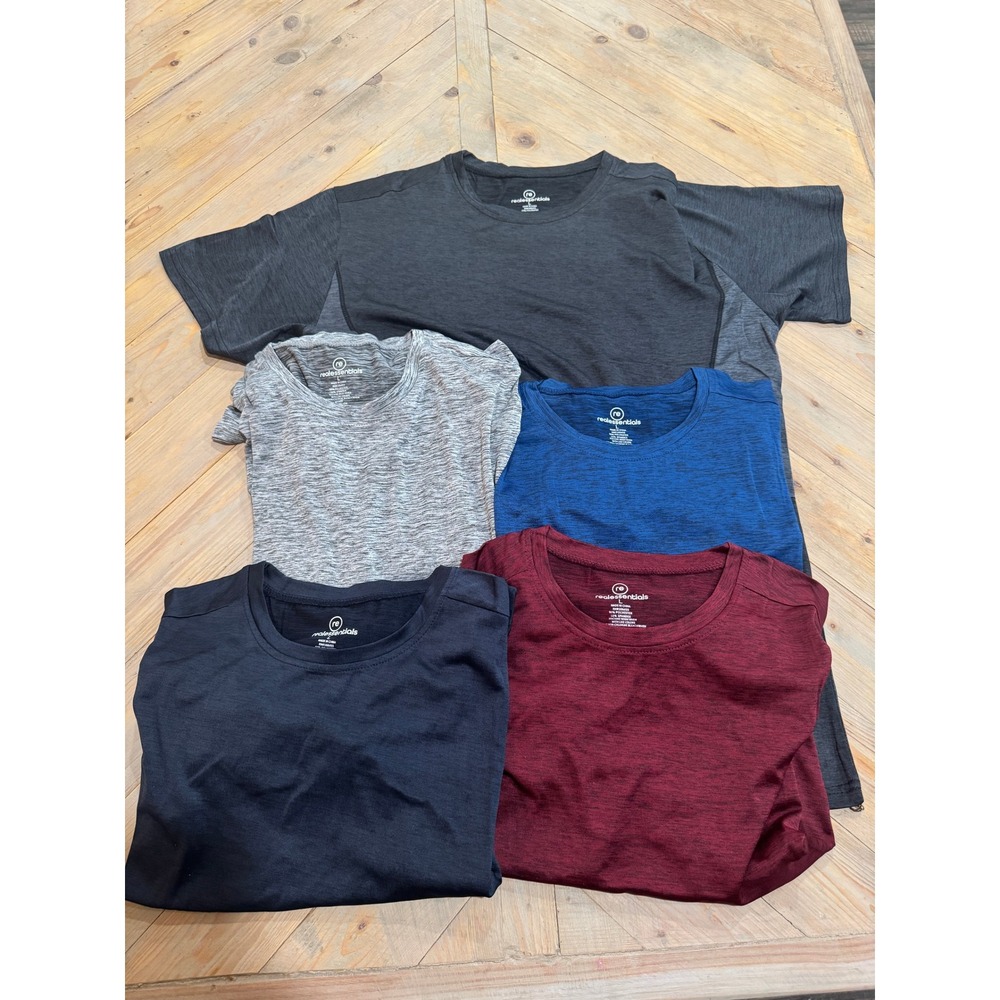 Real Essentials Mens 5 Pack Dry Fit Crew Neck Active Short Sleeve T-Shirts Large